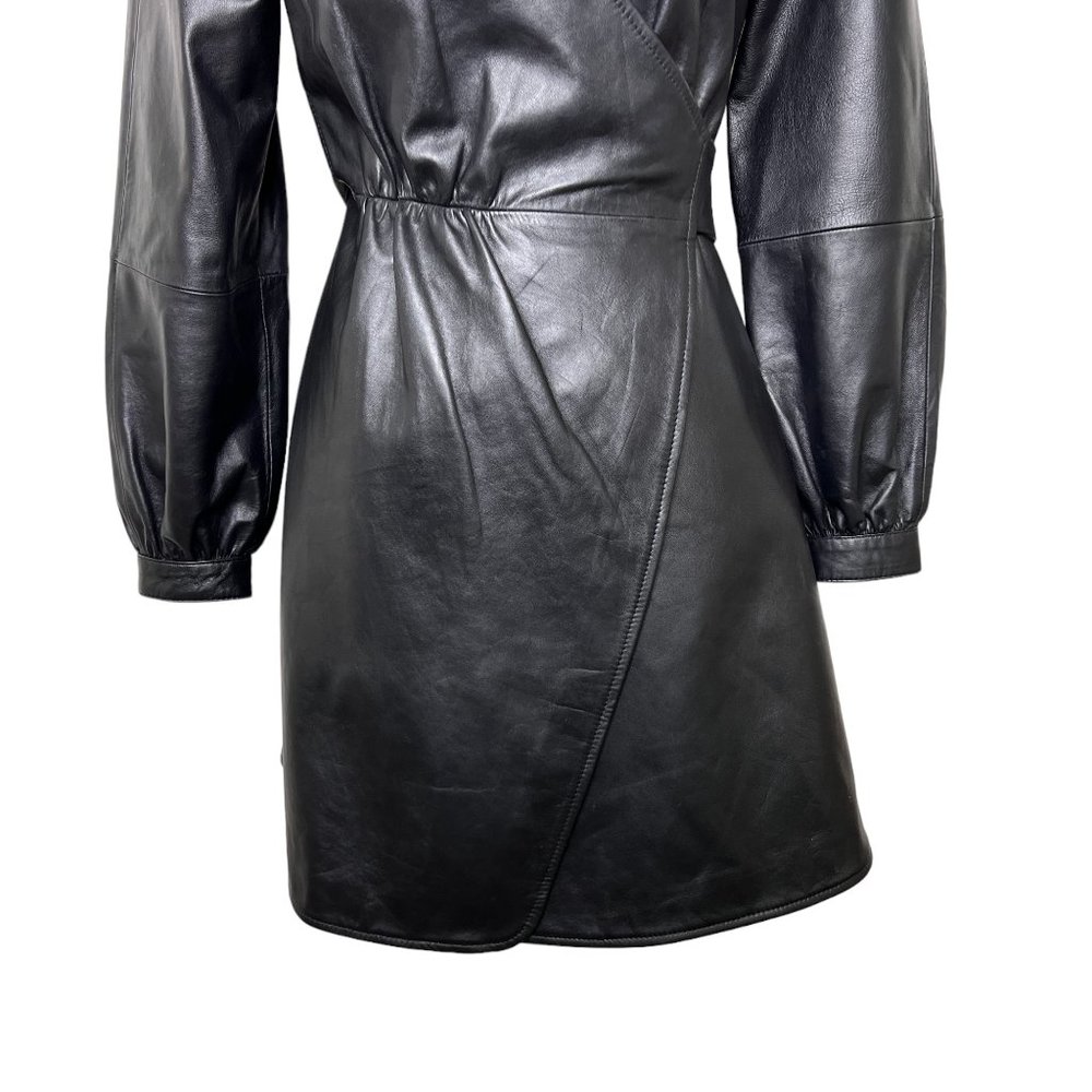 Maje Rosetola Long Sleeve Leather Wrap Dress Black Size 1 - Picture 7 of 17